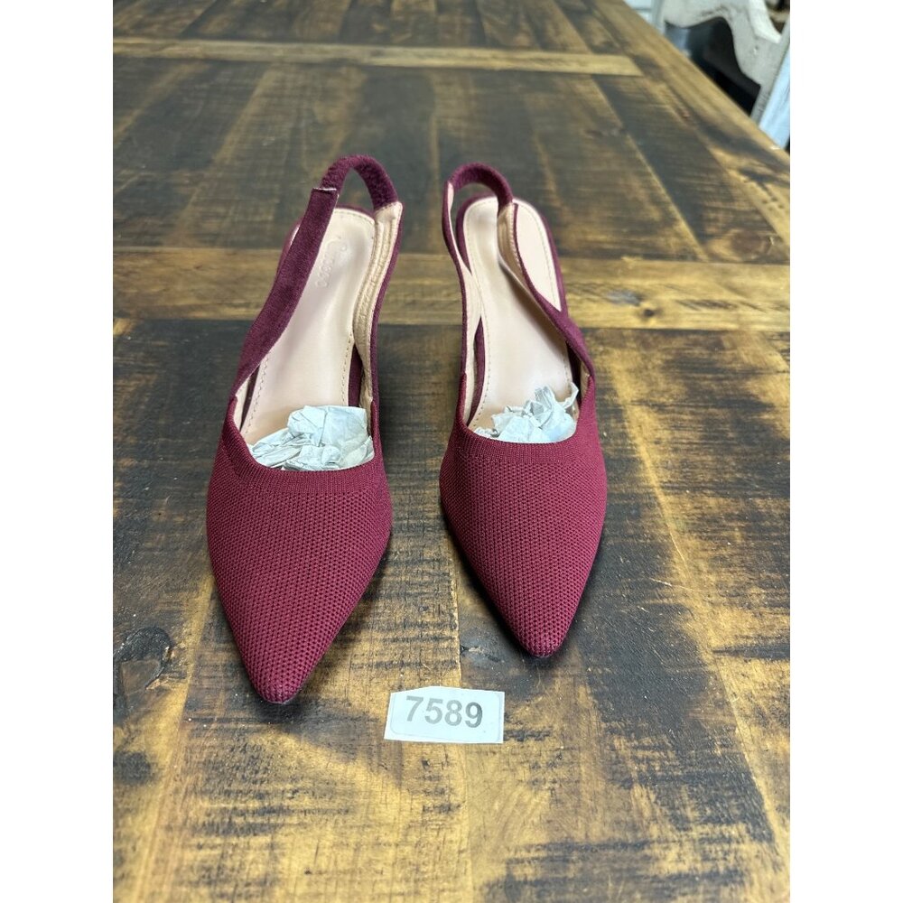 cucco 5.5 burgandy pointed sling back heels knitted upper pointed toe nwot heels